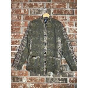 Koret Tapestry Paisley Jacket M Sage Green Earth-tone Art Deco Mandrin Collar